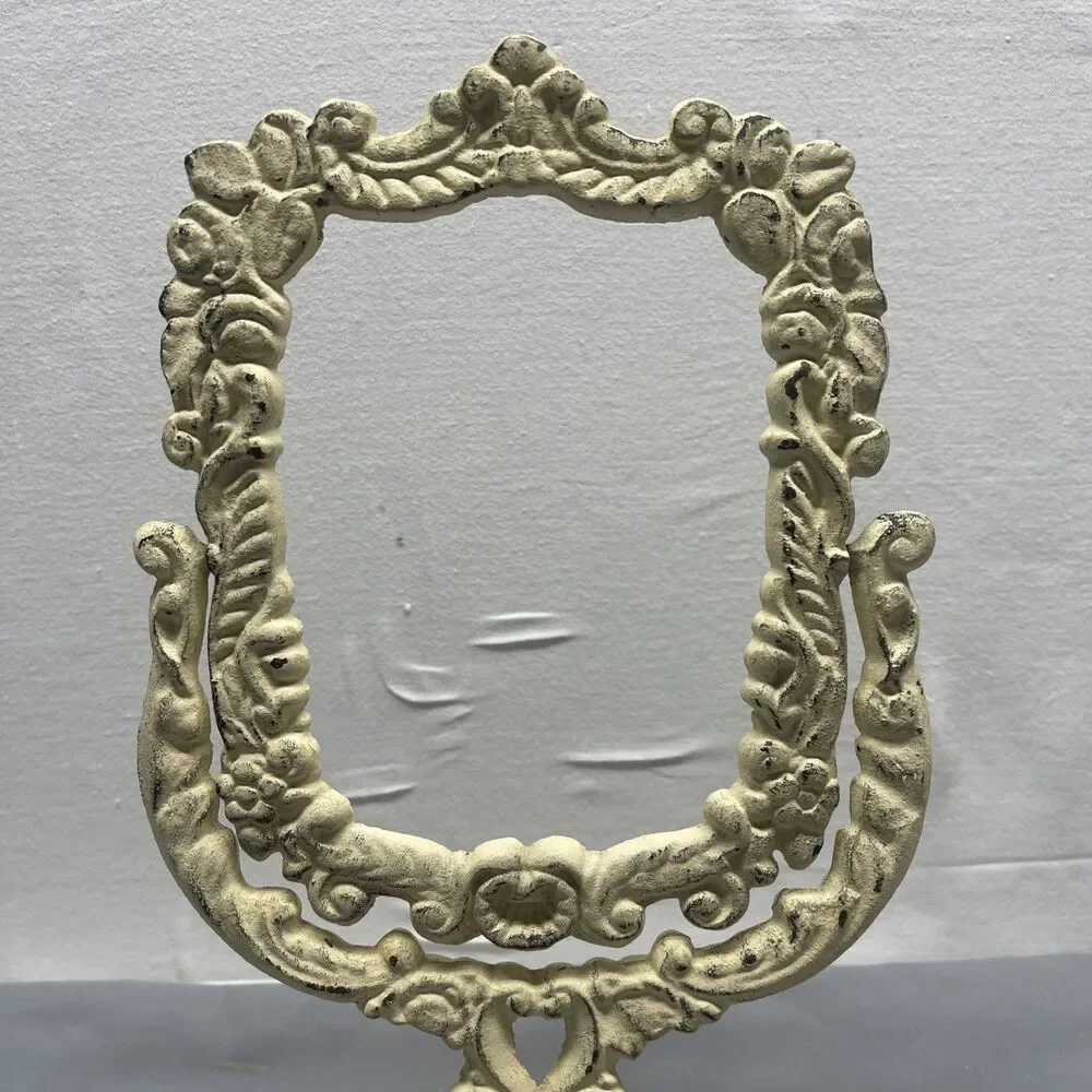 Vintage Cast Iron Mirror/Picture Frame Vanity Tabletop Pedestal Victorian Ornate
